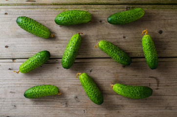 Cucumbers on wooden table