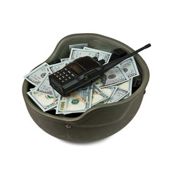 dollars in a helmet