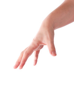 von oben greifende Hand auf wei&szlig;em Hintergrund