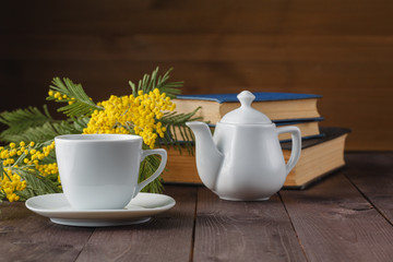 Spring tea drinking with books