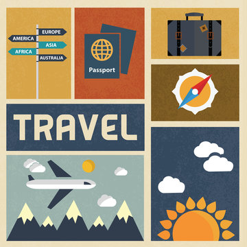 Travel icons set. Retro Vintage design Vector