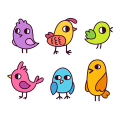 cute cartoon birds set