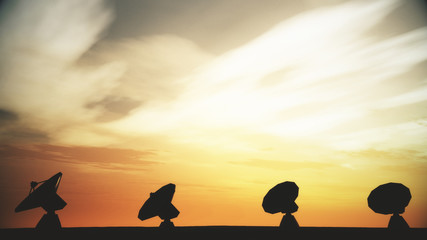 Radio Telescope Antenna Observatory Arrays, Dishes Under Cloudy © boscorelli