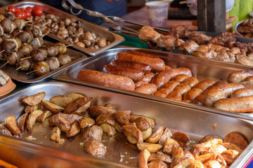 Vegetables and meat grilled