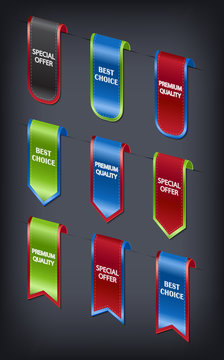 Set of 3d  vertical ribbon bookmark elements for sales promotion