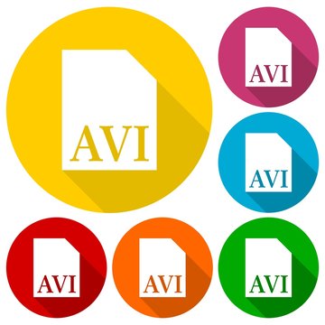 AVI file icons set with long shadow