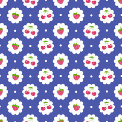 Seamless pattern with sweet cherry and strawberries. Shabby chic style
