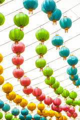 The traditional Chinese new year lanterns are for celebration.