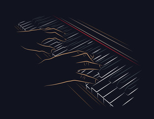 Playing piano. Hands on piano keyboard.