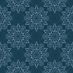 Vector Seamless Mandala Pattern over blue