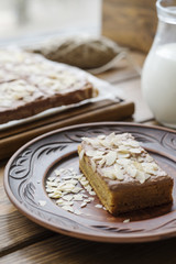 Pumpkin pie with almond petals