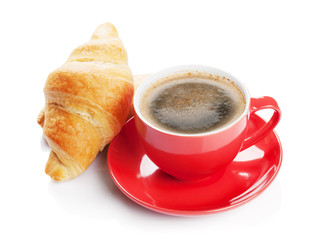 Fresh croissants and coffee cup