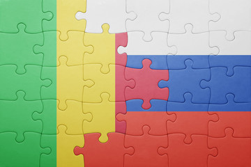 puzzle with the national flag of russia and mali