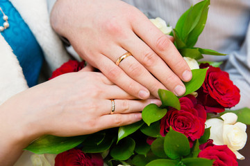 Wedding couple hands with wedding ring