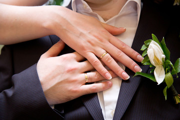 Obraz na płótnie Canvas Wedding couple hands with wedding ring