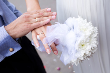 Wedding couple hands with wedding ring