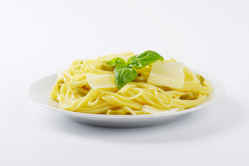 spaghetti with sliced olives and parmesan