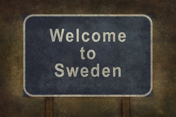 Welcome to Sweden roadside sign illustration