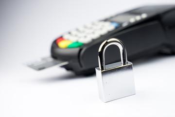 Credit Card machine payment security with key lock & padlock