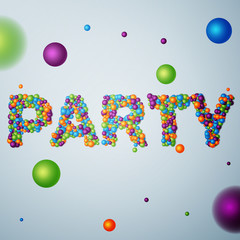 party word consisting of colored 3d particles