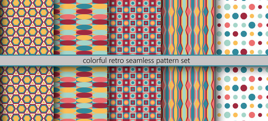 Colorful retro seamless pattern set