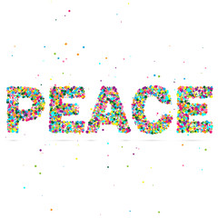 peace word consisting of colored particles