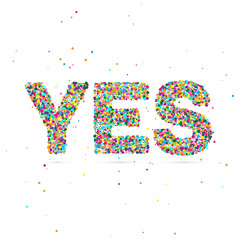 yes word consisting of colored particles