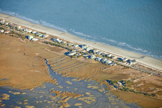 waterfront homes, aerial view