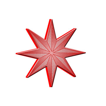 Red pinwheel star on white background.