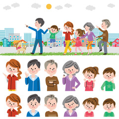 家族　手をつないで歩く