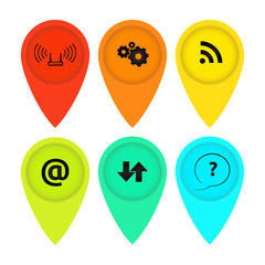 vector colored tags on the map with icons