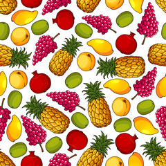 Fresh tropical fruits seamless pattern