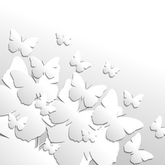 Abstract 3D decorative design is created of many paper-butterflies. Origami with light and shadow