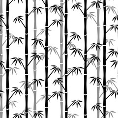 Black and gray silhouettes of bamboo on white background