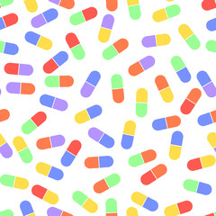 Pills, tablets or vitamins. Colored seamless pattern