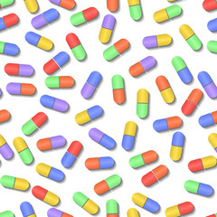 Pills, tablets or vitamins. Colored seamless pattern