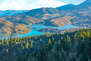 Panorramic view of lake Plastira (Limni Plastira) Greece.