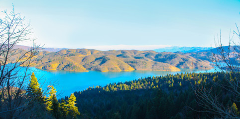 Panorramic view of lake Plastira (Limni Plastira) Greece.