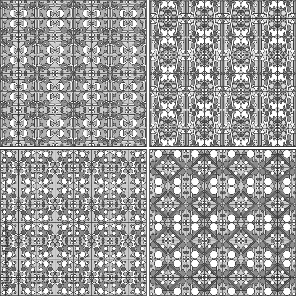 Poster monochrome geometrical patterns background texture set. vector