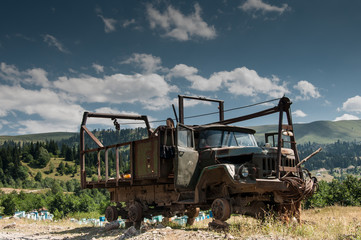Fototapeta premium Wreck of old ZiL truck in Georgia