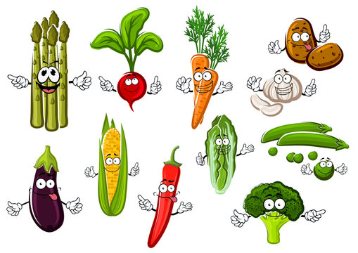Happy farm vegetables cartoon characters