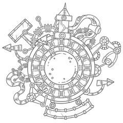 Steampunk vector illustration with industrial technical elements