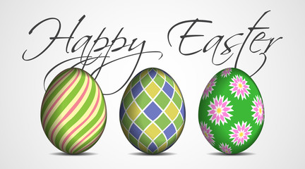 Easter greeting card - three colored eggs