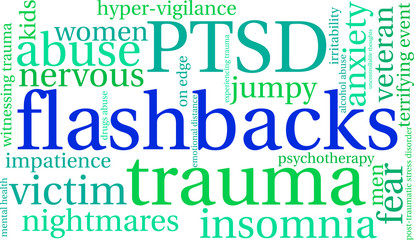 Flashbacks Word Cloud on a white background. 