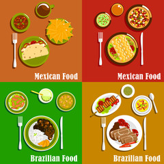 Mexican and brazilian cuisine dishes