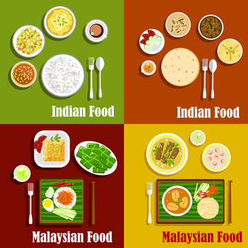 Malaysian and indian cuisine dishes