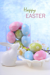 Easter pastel eggs and bunny decoration.