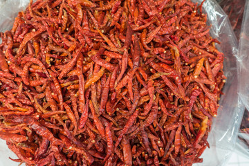 Fototapeta premium Dried chili sales in Thai food market