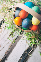 Easter: Looking Down At Easter Eggs In Basket