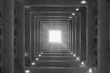 Foto op Plexiglas Tunnel Public estate in Hong Kong, viewed from bottom